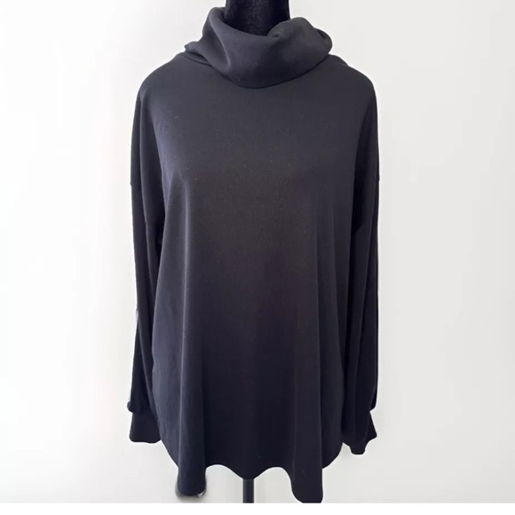 Savanna Jane Top 1X Slouchy Turtleneck Black Shirt Embroidered Boho Tulip Hem - Picture 3 of 9